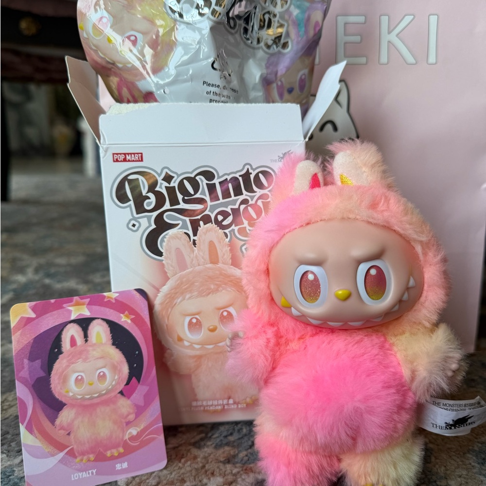 Pop Mart Labubu Big Into Energy Loyalty Pink and Yellow Plush Toy Keychain